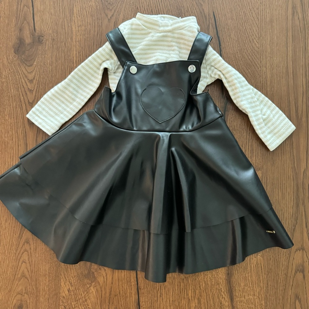 Tahari Black Faux Leather Dress and Turtleneck Set, Baby Girl 18M